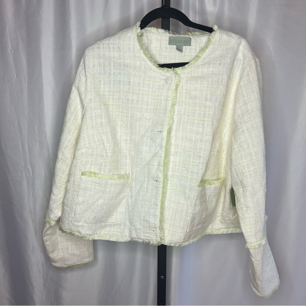 Ryegrass Ivory and Light Green Tweed Blazer Jacket, size 1X NWT